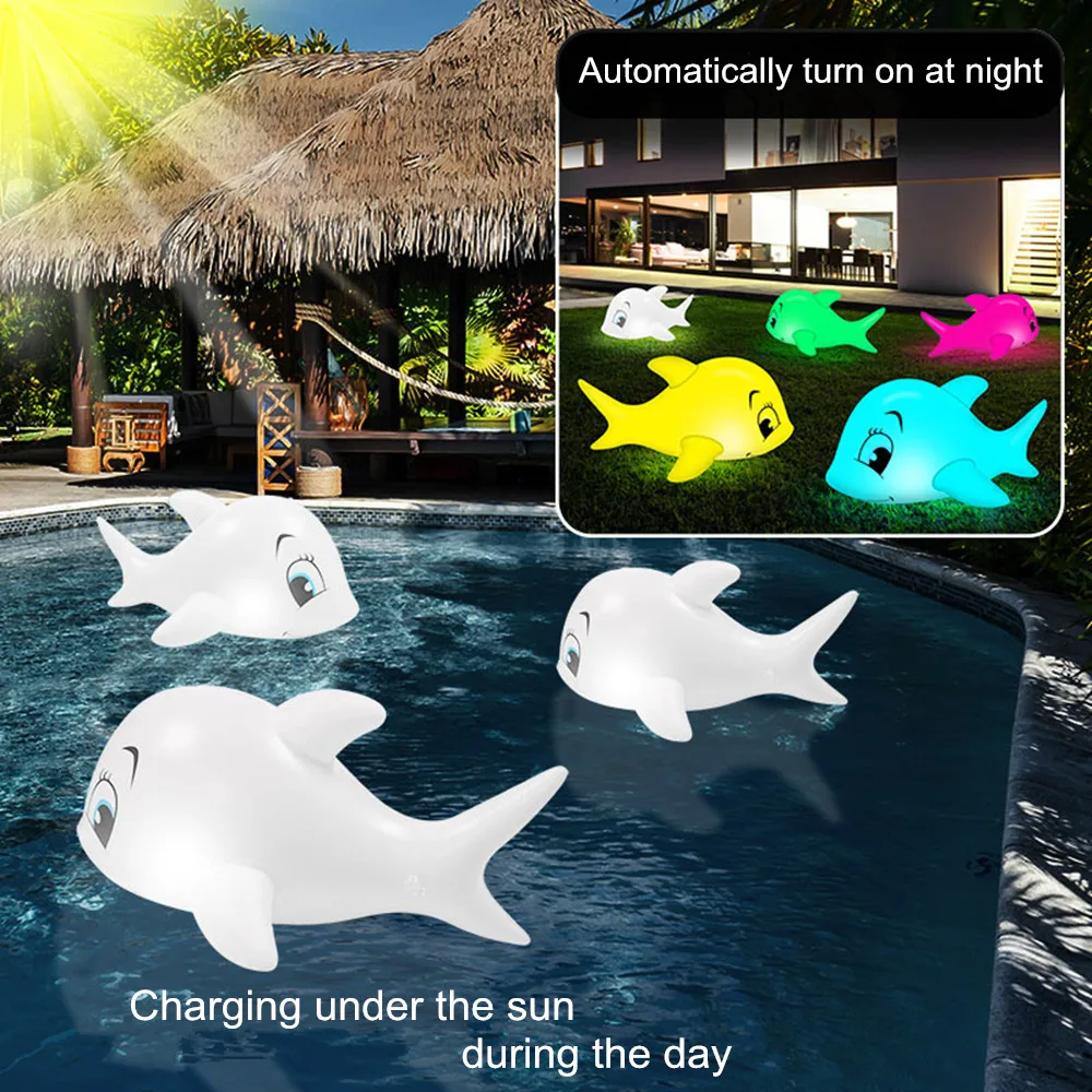 Solar Floating Dolphin Ball Light Swimming Pool Light Waterproof Lawn Balloon Lamp Home Party Garden Decor