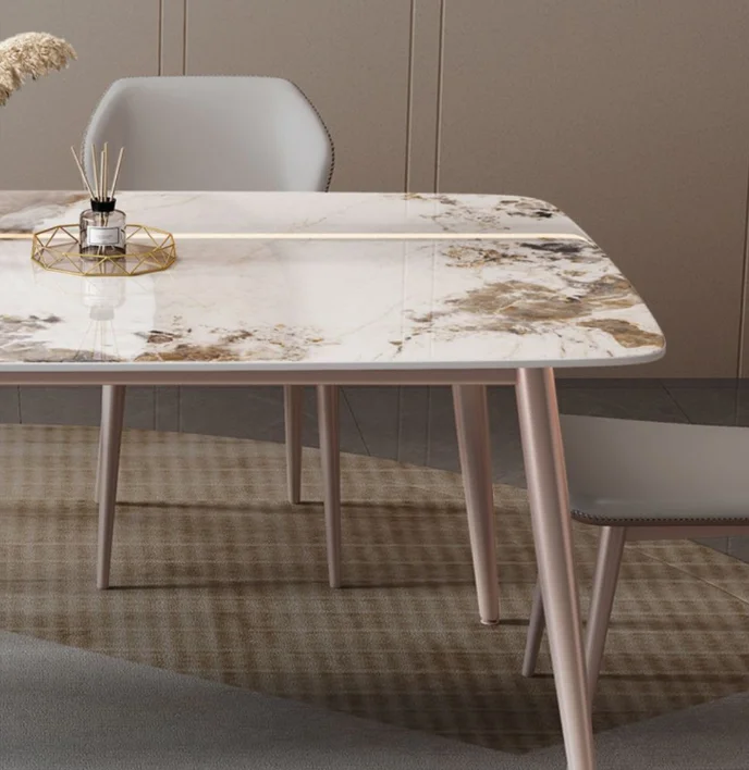 Luxury Golden Stainless Steel Dining Table with Marble Top