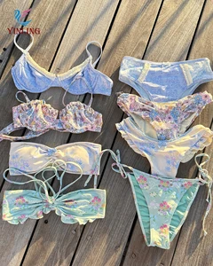 Yinling Bikinis Swimwear One-shoulder Gray Velvet Fabric Swimwear for Girl Bikini