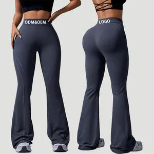 Custom Logo High Waisted Workout Fitness Straight Wide Leg Yoga Pant Extended Flare Yoga Leggings Plus Size Women's Leggings