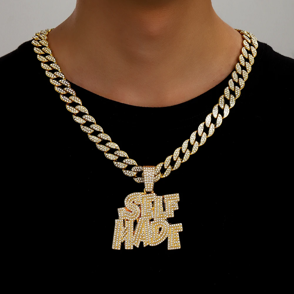 Hip Hop 15MM Gold Miami Full Iced Out Chain With SELFMADE Pendant