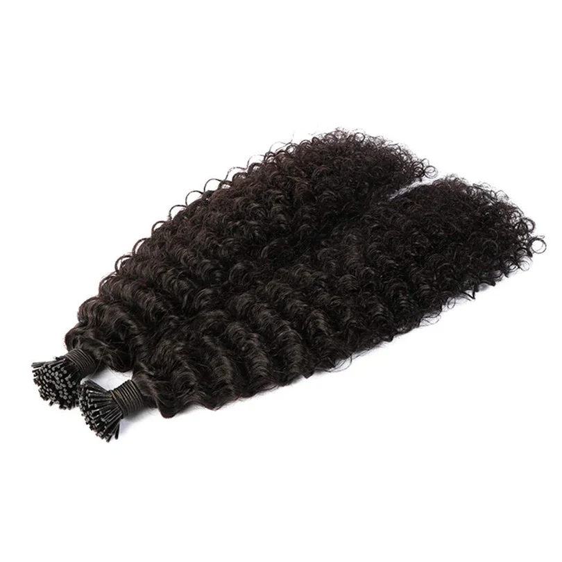 Kinky Curly I Tip Microlinks Human Hair Extensions Braziliaanse Virgin Hair Weave Bundels_voghion.com