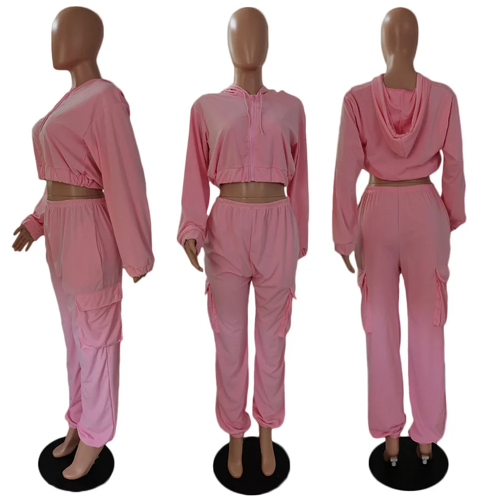 QC-DY6677 Горячая распродажа! Женская однотонная обувь, на каждый день, на молнии, личности спортивные штаны и толстовка, комплект