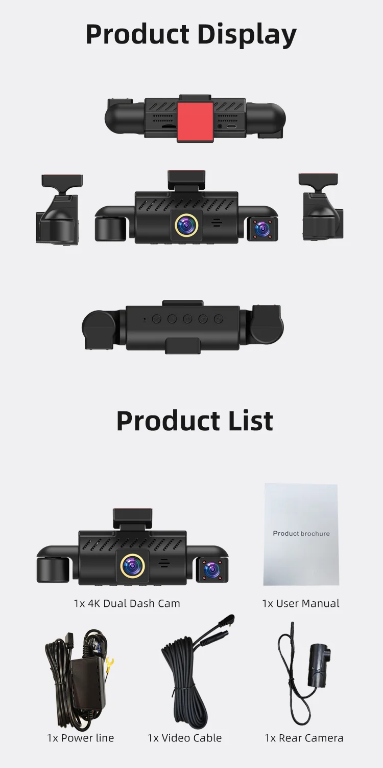 High-end Dash Cam Front and Rear 4k Inside Outside DVR 3.0 Inches LCD 4 Channel Black Box F1.6 with Wifi App Parking Monitoring supplier