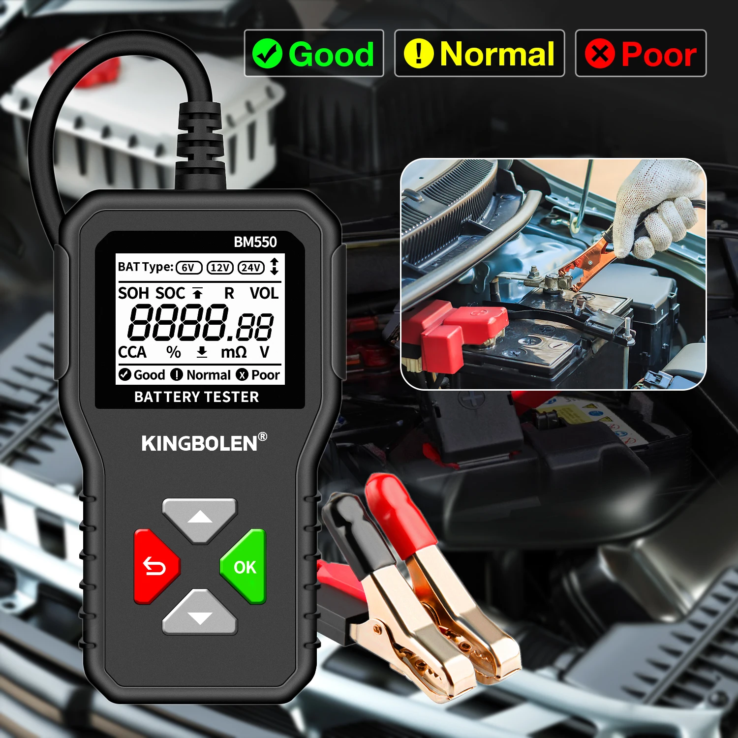 Kingbolen Bm550 Auto Batterie Tester Obd2 6v 12v 24v 100-2000 Cca 2ah-220ah  Batterie System Erkennen Auto Batterie Analysator Auto Diagno – Kaufen Sie  Kingbolen Bm550 Auto Batterie Tester Obd2 6v 12v 24v
