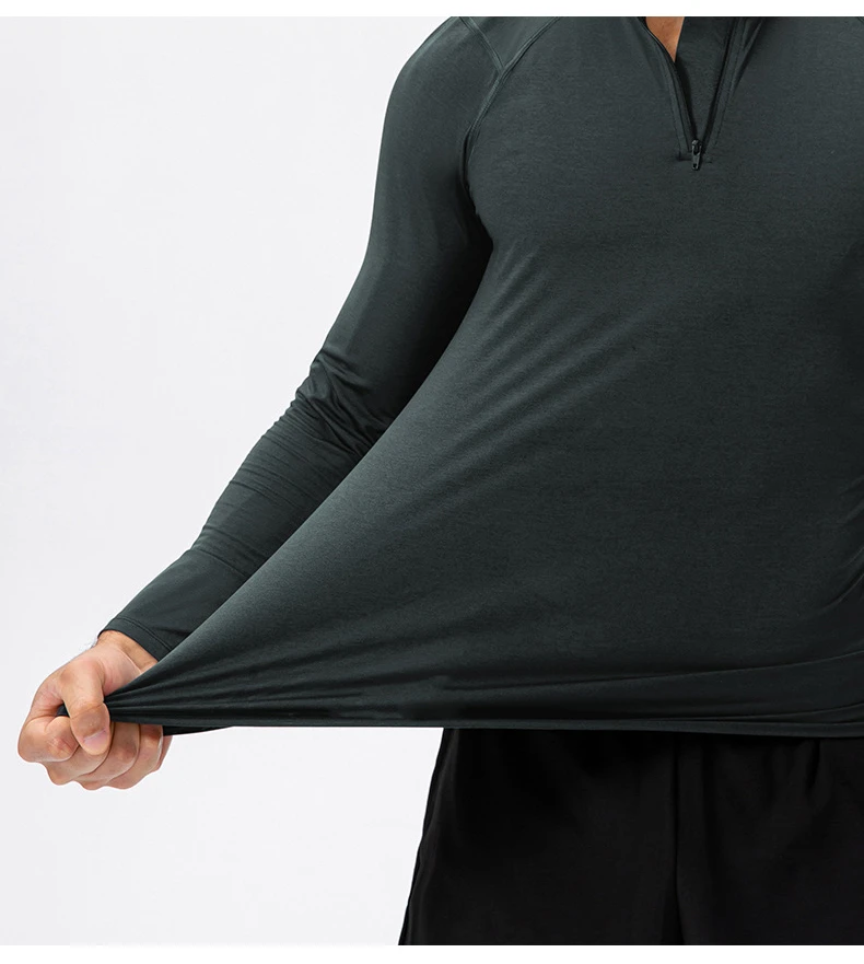 In stock men's 1/4 quarter zip breathable quick dry sports fitness pullover sweat wicking long sleeve sweatshirts