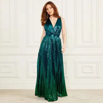 Customized Summer Ladies Luxury Elegant Casual Gowns Social Party Evening Party Prom Wear Sequined Maxi Dress for Women