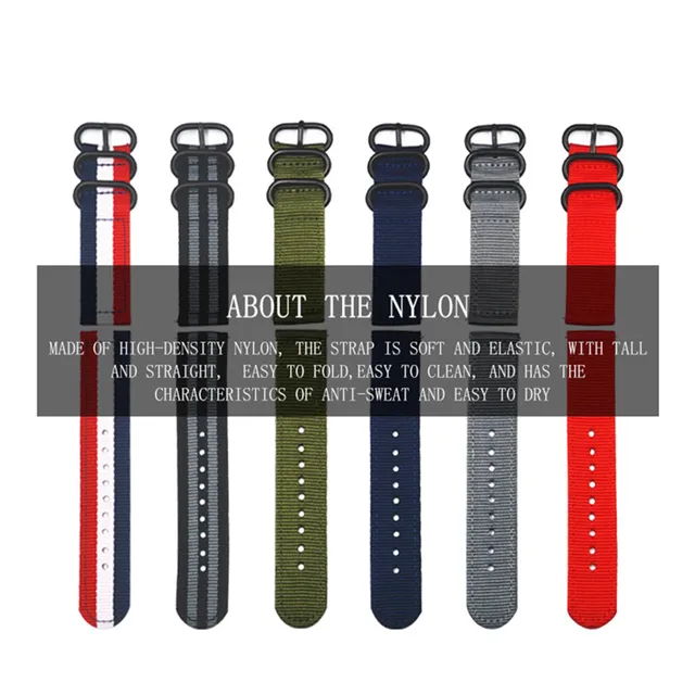 New fashionable 18 20 22 24 26 mm brushed buckle fabric nylon watch strap black braided bracelet watch band