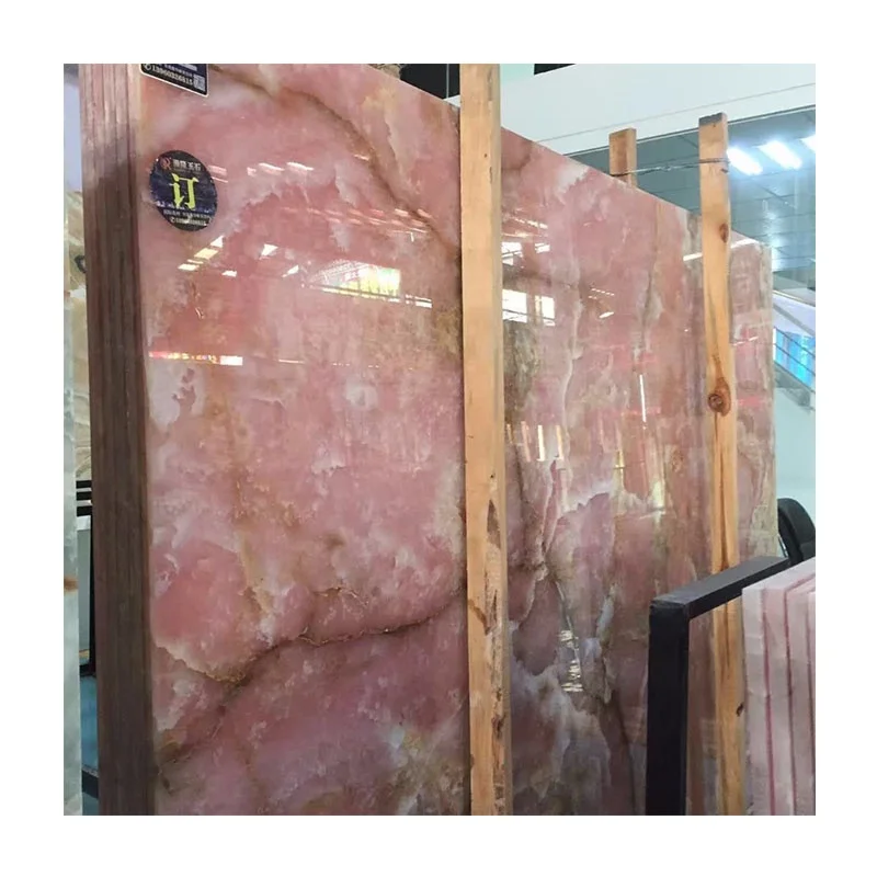 Pink Natural Onyx Big Slabs-Modern Polished Floor Tiles & Hotel Wall LED Background Design with 1 Year Warranty