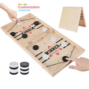 Fast-Paced Foldable Wooden Sling Puck Game | Tabletop Hockey Battle for Kids & Adults | Custom | Family Party Board Game | EN71