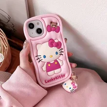 new Cartoon Design Soft 3d Silicone cute Kitty Cat Phone Case For Iphone 15 14 13 Pro max 12 11 Shockproof Cell Phone Case