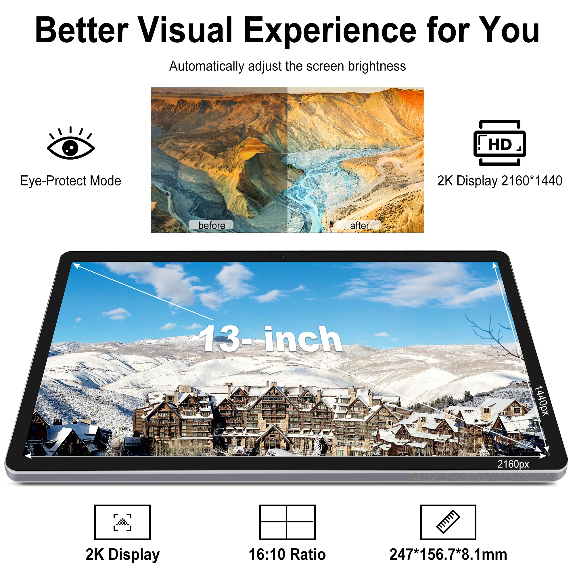 Hot Selling 13 Inch Android Tablet Wifi 4G LTE GPS 2560*1440 Touch Screen 8.0+13.0MP 10000 Mah Octa Core 8GB 256GB Tablet Pc