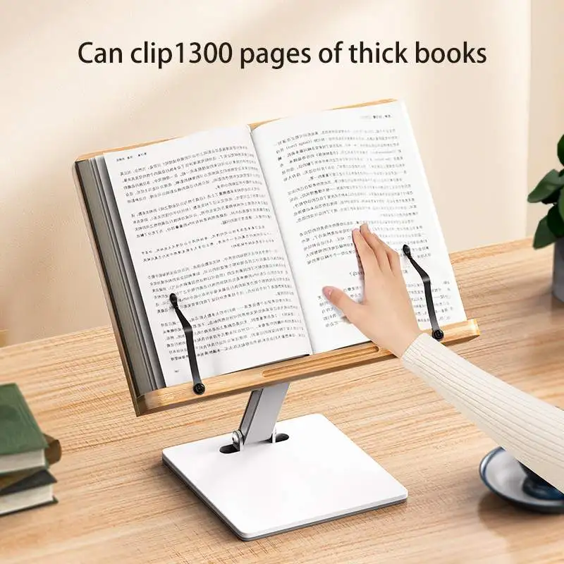 Sturdy Single Arm Adjustable Height Bamboo Wood Book Holder Stand For