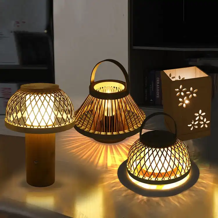 Настольная лампа в натуральном стиле из бамбука, ретро-современный дизайн, тихий ночник, винтажный скандинавский стиль, электрический настольный светильник для дома