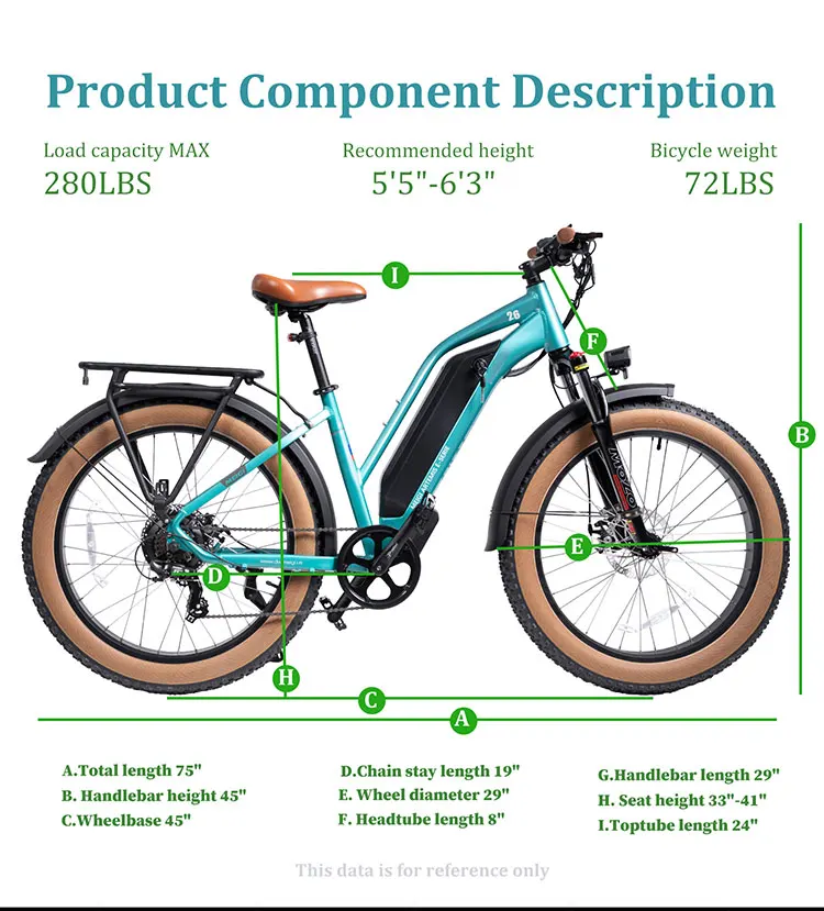 Meigi Mountain Electric Bike 26 Inch Fat Tire Electric Bicycle With
