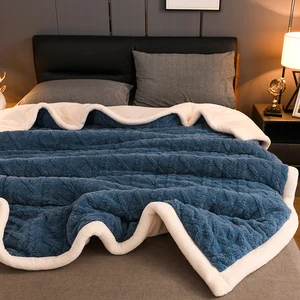 Wholesale Thick 3PLY Warm Soft Fuzzy Cationic Dyeing Sherpa Twin Jacquard Knitted Sherpa Throw Blankets for Bed