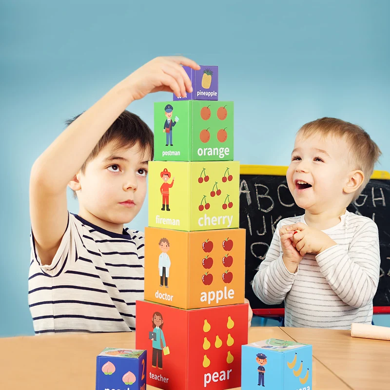 Montessori Educational Toys Big Game Cube Wooden Stacked Box Tower Colorful Learning Shape in Digital EN71 Certified