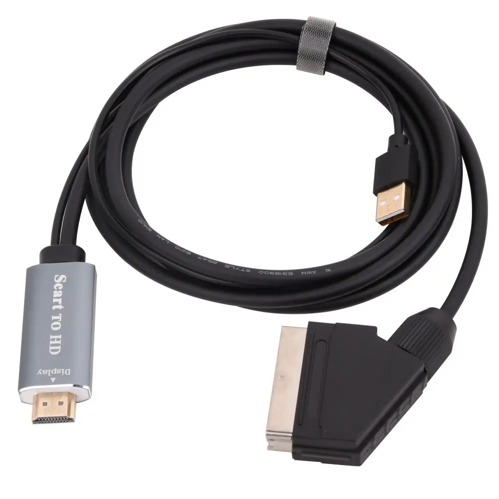 For HDMI to SCART Converter Video Adapter with PVC Jacket for HD TV Monitor and Computer DVD Box Signal Upscale Accessories