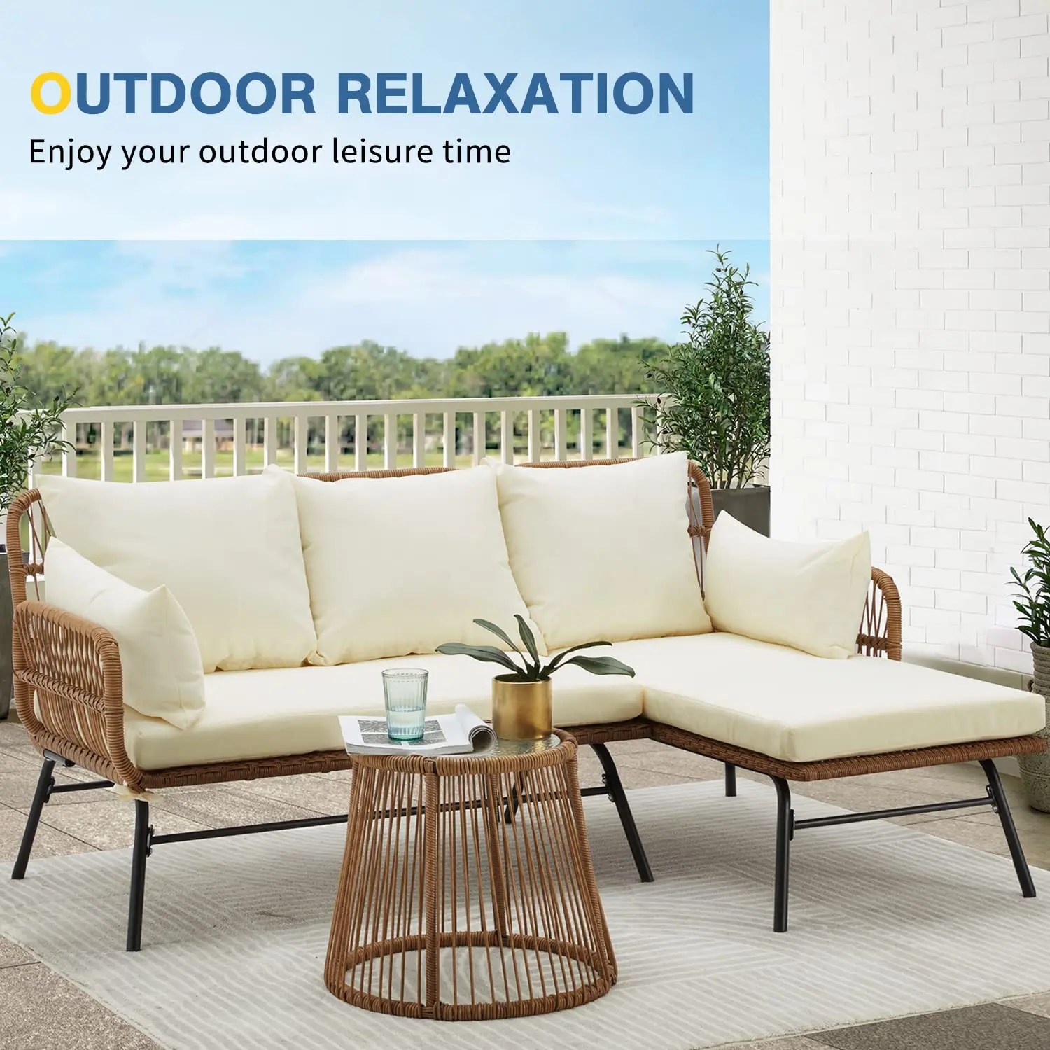 Modernes Aluminium Outdoor Modulares Sofa Gartenmöbel-Set L-förmiges Wetterfestes Terrassen-Sitzgruppen-Set mit Tischmatte – Detail 5