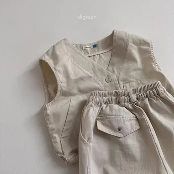 Korean Vest 2025 Summer New Fashion Thin Casual Versatile Soft Infant Clothes Cardigan Five-point Short Pants Two Piece Set