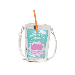Girls Small Purse Personality Printed Details Juice Bag with Drawstring