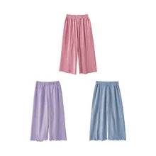 Wrinkled Pleated Solid Color Loose Straight Wide Leg Summer Kids Girls Trousers Thin Breathable All-Match Anti Mosquito Pants