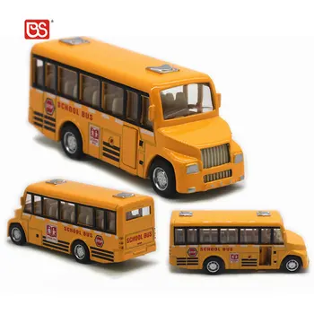 BS Toy 1:60 scale Diecast Alloy Mini Pull Back Yellow School Bus Toys Open Door Function Simulation Bus Toy For Birthday Gift