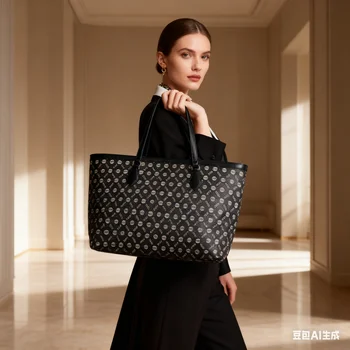 Luxurious Designer Style PVC Genuine Leather Patchwork Tote Handbag with Open Closure for Women Online Shopping ODM OEM Services