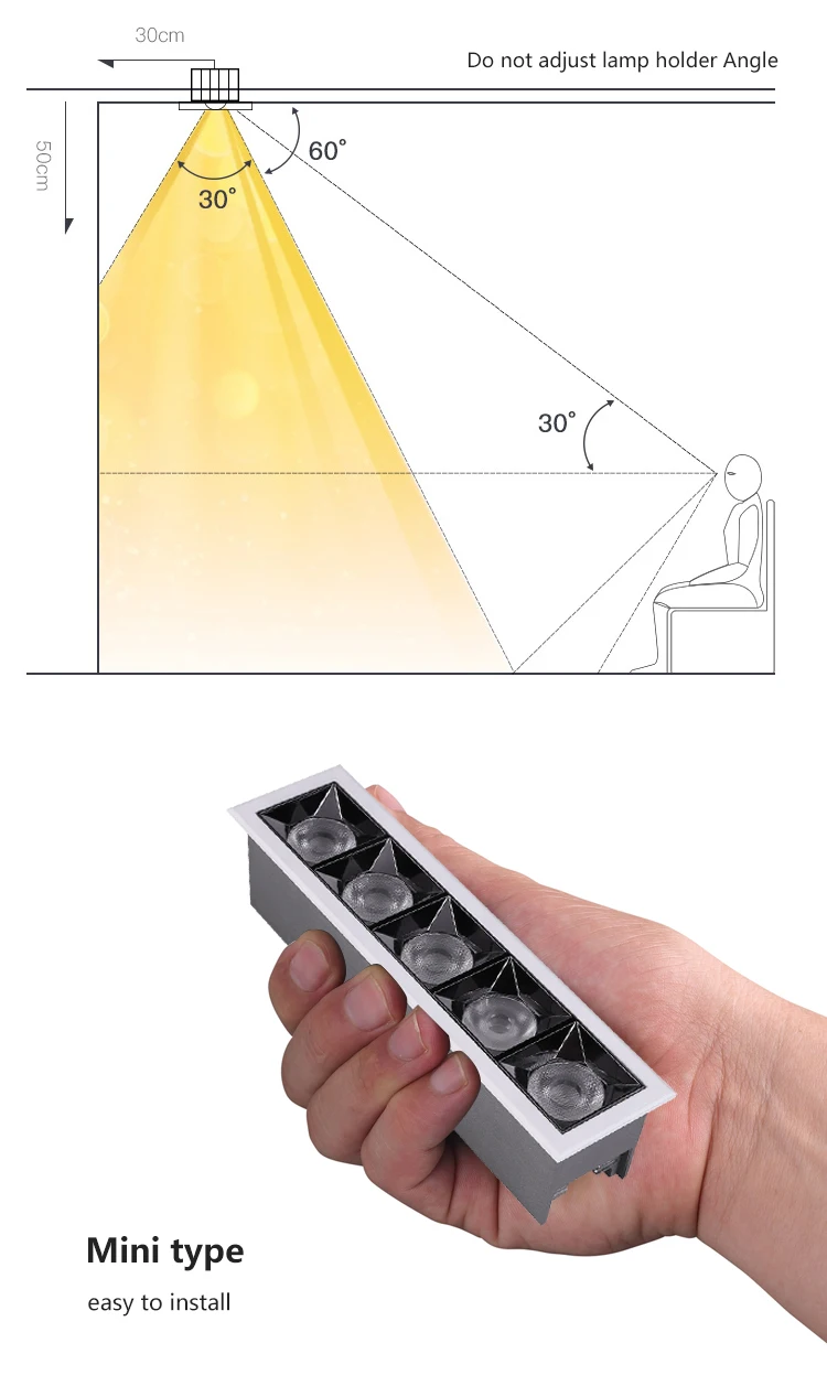 New Design CCT Rectangular Commercial Adjustable Down Lamp Led recessed Linear Ceilings Downlight