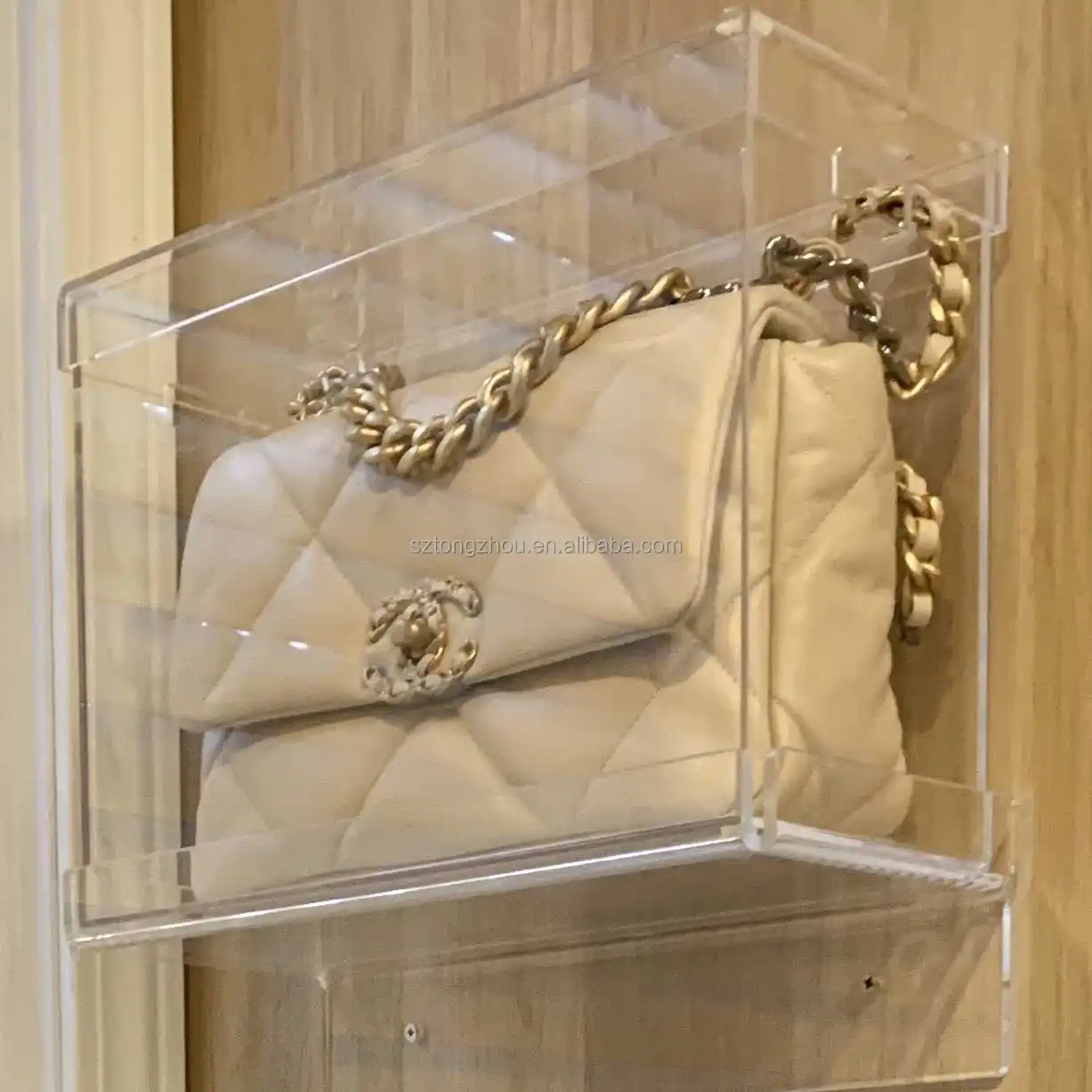 Custom Clear Acrylic Luxury Bag Display Case With Floating Shelf
