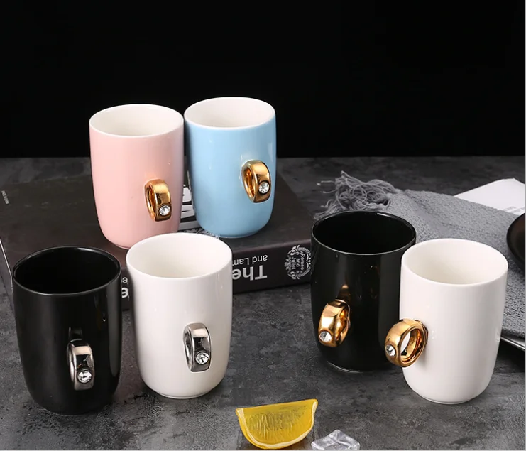 350ml Gold Diamond Ring Handle Ceramic Mug - Unique Wedding Gift for  Couples, Eco-Friendly Souvenir Cup for Business Gifts