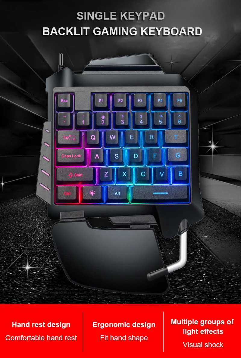 Amazon Popular Mini One Handed Keyboard Colorful RGB Game Wired Keyboard For Mobile Phones Laptops