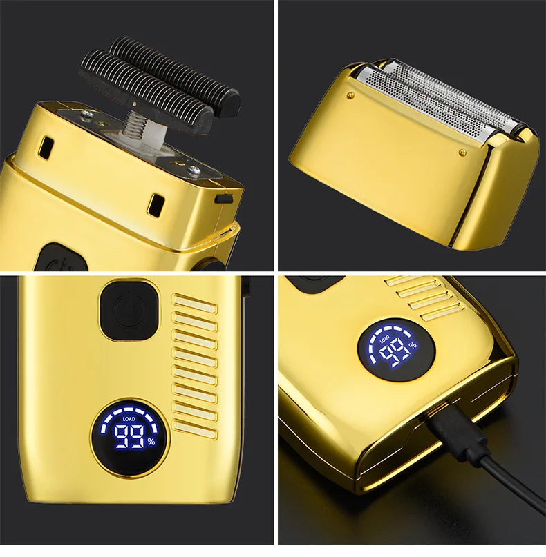 双刀片剃须刀液晶数字显示便携式男士电动剃须刀干湿式USB充电体腹股沟脱毛脱毛器金色