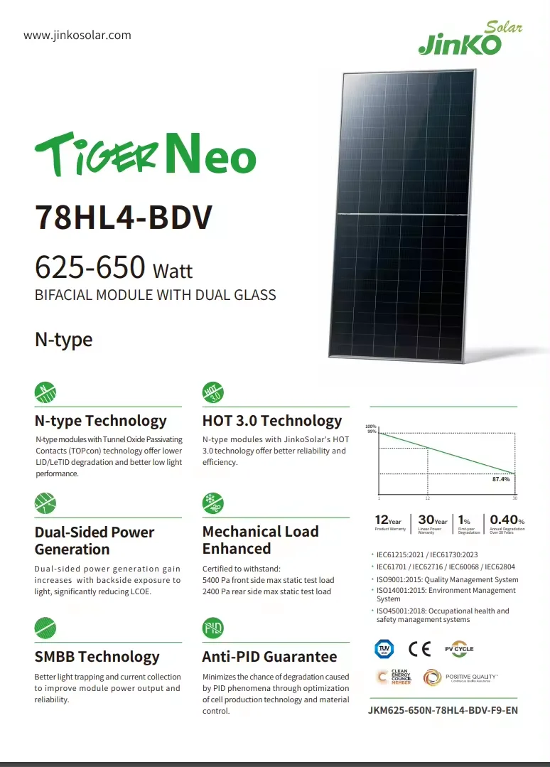Jinko Tiger Neo Module - 650w High Efficiency Solar Panel