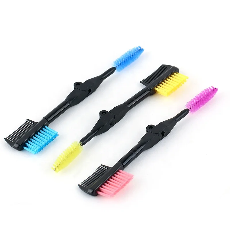 Amazon hot selling beauty tool double headed eyelash comb portable folding eyebrow edge brush