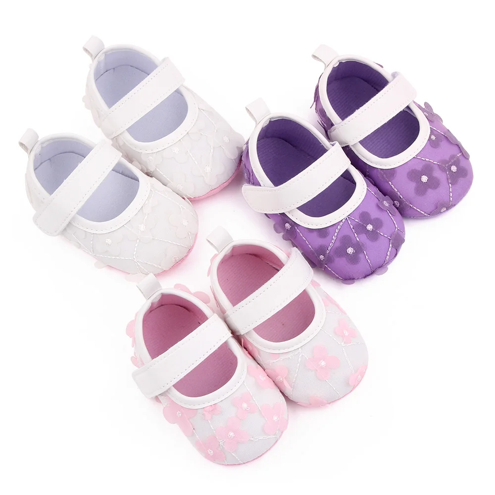 New Infants Cute Solid Color  Small Flowers Indoor Soft Soled Toddler Shoes for Baby Girls