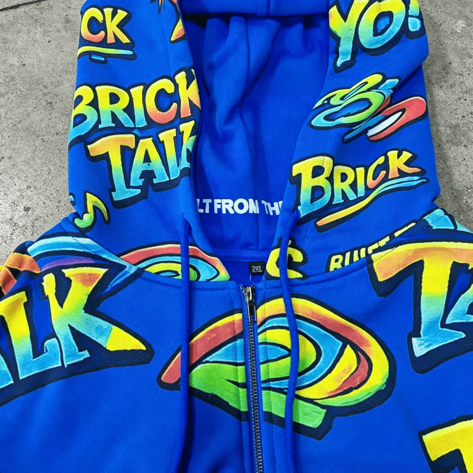 Wholesale Custom All Printed Men's American Street Bright Blue Loose Drawstring Casual Sports Set gallery 6