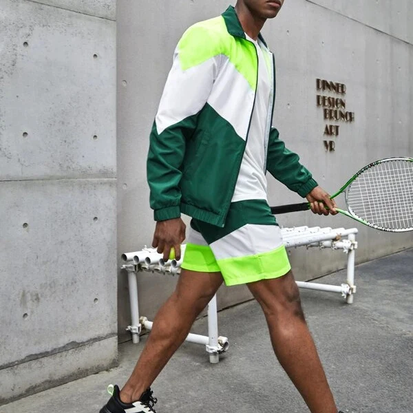【Anyone more】Tron Summer Hood String Windbreaker Jumper Custom Windbreaker Short Set - True to Size & Colorblock