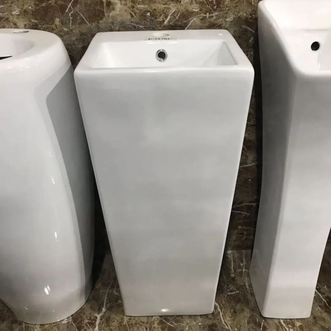 Small Square Ceramic One Piece Full Pedestal Basin Sink For Office Building