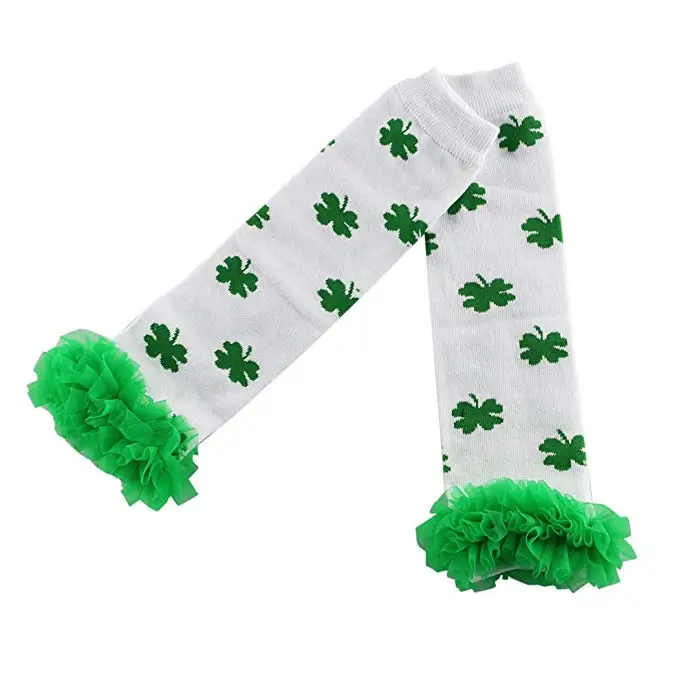 Green Shamrock Clover Quatrefoil Leg Warmer Knitted Cotton Infant