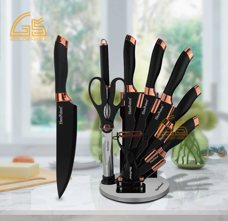 Wholesale Professional Black Luxury Stainless Steel Knife Block Set