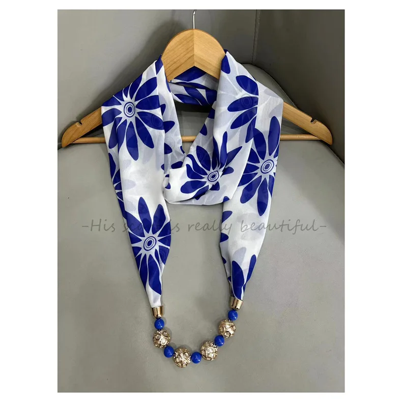 Wholesale Beaded Solid Color Necklace Scarf Silk Bohemia