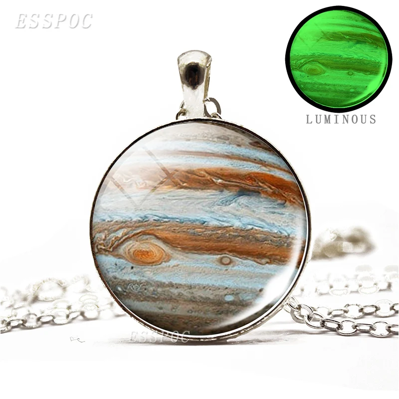 Solar System Jewelry Jupiter Uranus Neptune Mars Moon Venus Mercury Earth Saturn Luminous Glass Cabochon Pendant Necklace