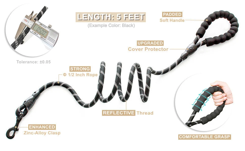 
 Upgrade Highly Reflective Threads Strong Durable Polyester Dog Leash with Comfortable Padded Handle for Medium Large Dogs  