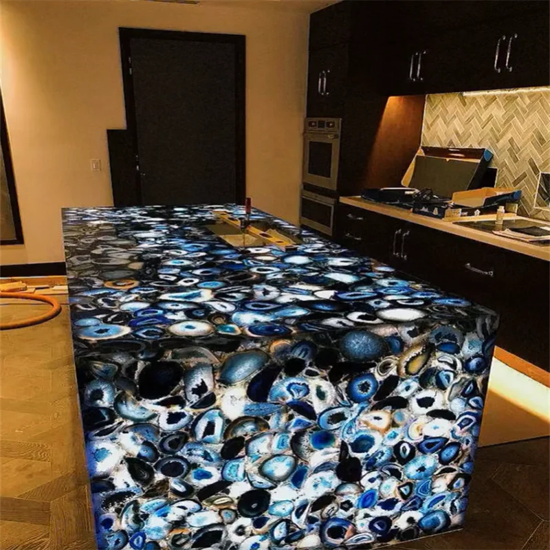 Modern Luxury Onyx Marble Countertop Coffee Table Polished Transparent Bar Top for Hotel Luxury Kitchen Design Backlit Agate