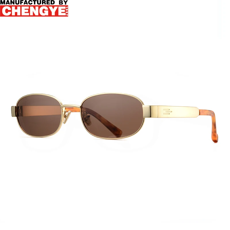 Classic Fashion Designer Oval Gold Frame Brown Lens Uv400  display picture 2