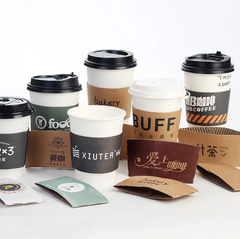 Paper Coffee Cup Sleeve With Logo Printing Insulated Ripple Wall Paper Cup Sleeve for 12oz 16oz 20oz