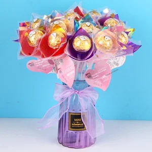 Wholesale 10g Long Stick Bouquet Chocolate for Wedding Valentine's Day Girls Snacks Solid Coffee Flavor with Biscuit Ingredient