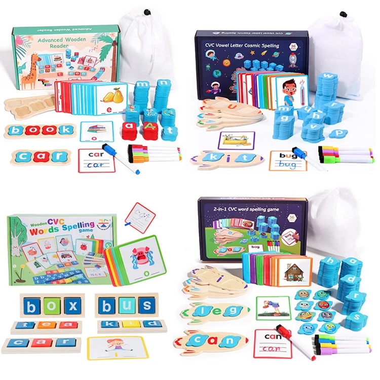 Wooden Short Vowel Spelling Game - CVC Flash Cards