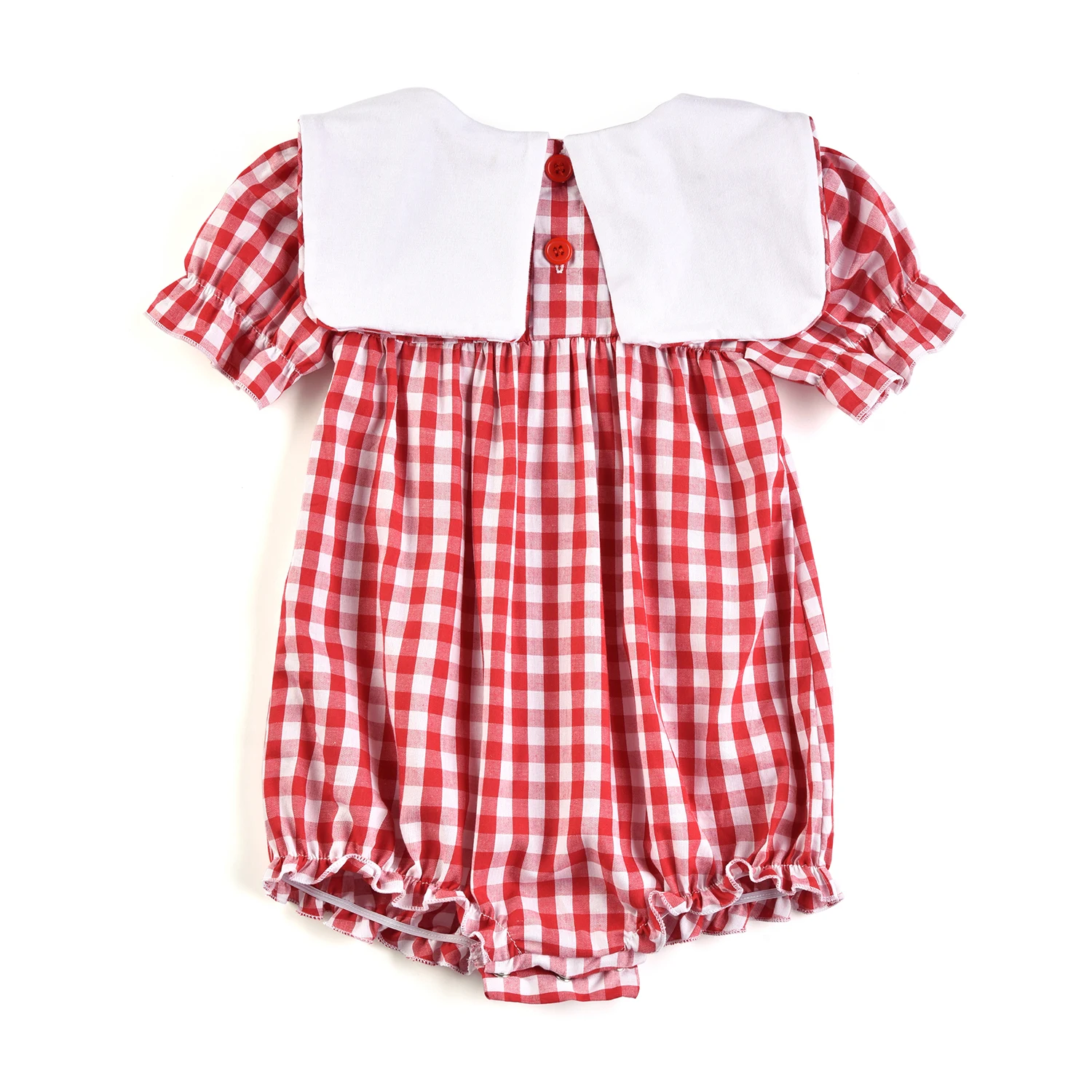 Blank Short Sleeve Bib Plaid Newborn Girl Ruffled One Piece Bubble